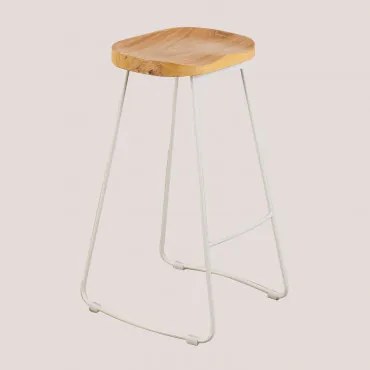 Pacote De 2 Bancos Altos Em Aço E Madeira De Olmo Neicol Branco & ↑75 Cm - Sklum