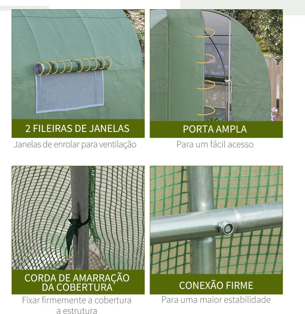 Estufa Tipo Túnel 300x200x200 cm com Porta e Janelas Estufa de Jardim