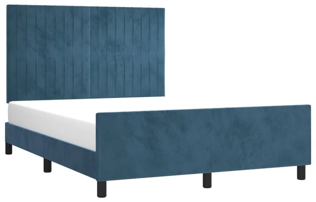 Estrutura de cama sem colchão 140x190 cm veludo azul-escuro