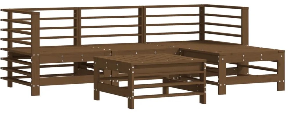 5pcs conj. lounge jardim+almofadões madeira maciça castanho-mel