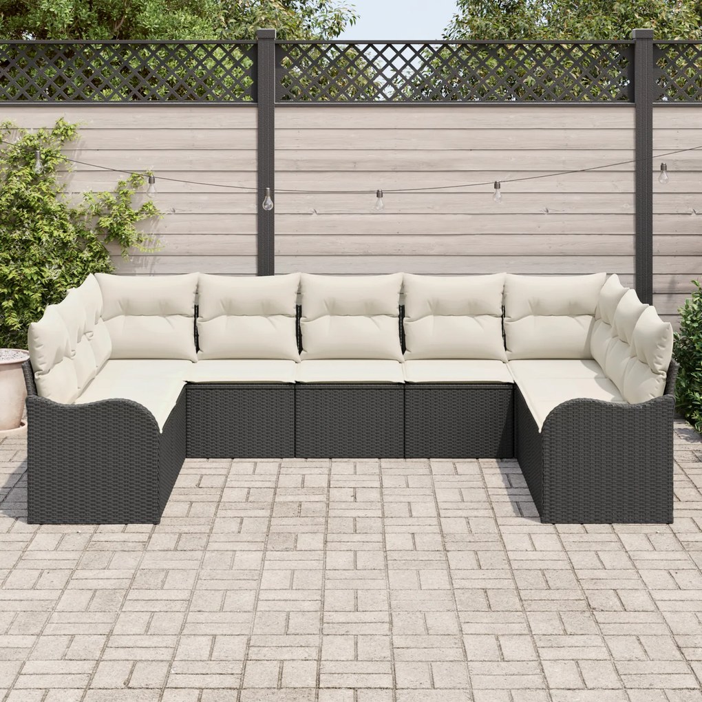 Conjunto de Sofá de Jardim vidaXL 9 Peças com Almofadas Preto Rattan P