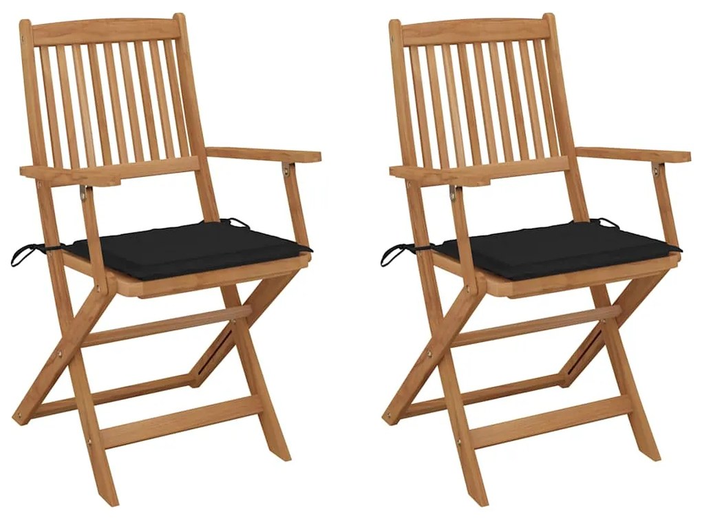 vidaXL Cadeiras de jardim dobráveis c/ almofadões 2 pcs acácia maciça