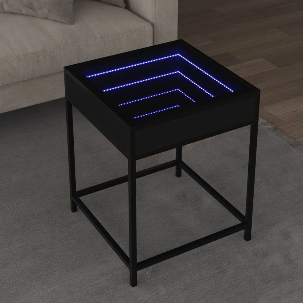 Mesa de centro com luzes LED Infinity 40x40x51 cm preto