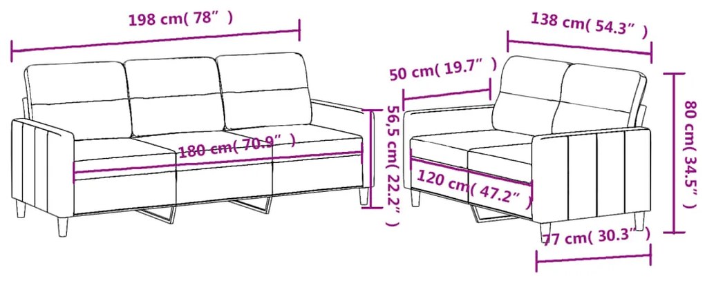 2 pcs conjunto de sofás com almofadões tecido cinzento-claro