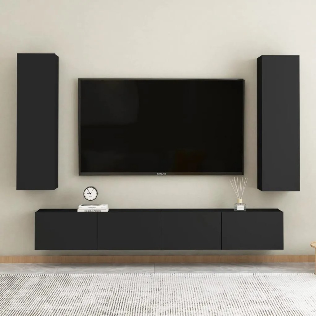 vidaXL 4 pcs conjunto de móveis de TV contraplacado preto