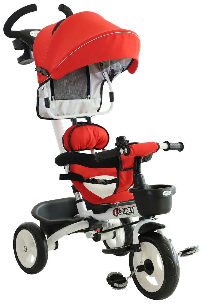 HOMCOM Triciclo para bebê acima de 18 meses 4 em 1 Evolutivo Giratório Brinquedo de Aprendizagem 118x53x105 cm Vermelho