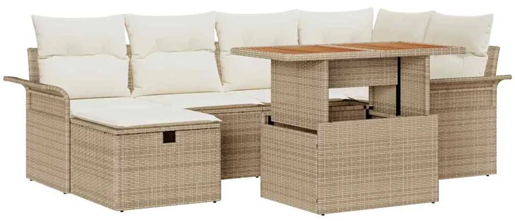Conjunto de Sofá de Jardim de 7 Peças com Almofadas Beiges em Rattan S