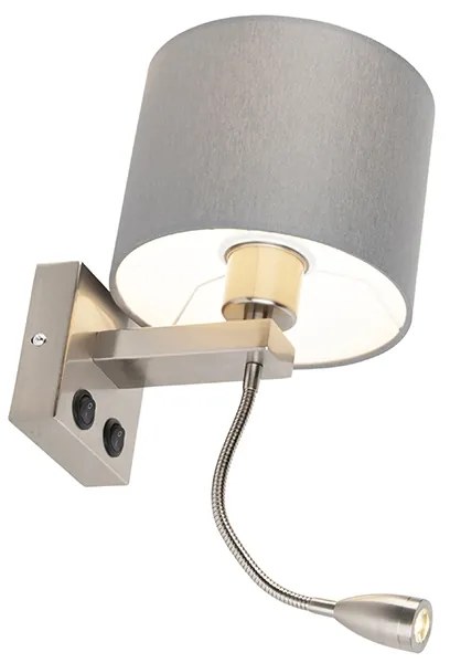Candeeiro de parede moderno em aço com aba-jour cinzento - Brescia Moderno