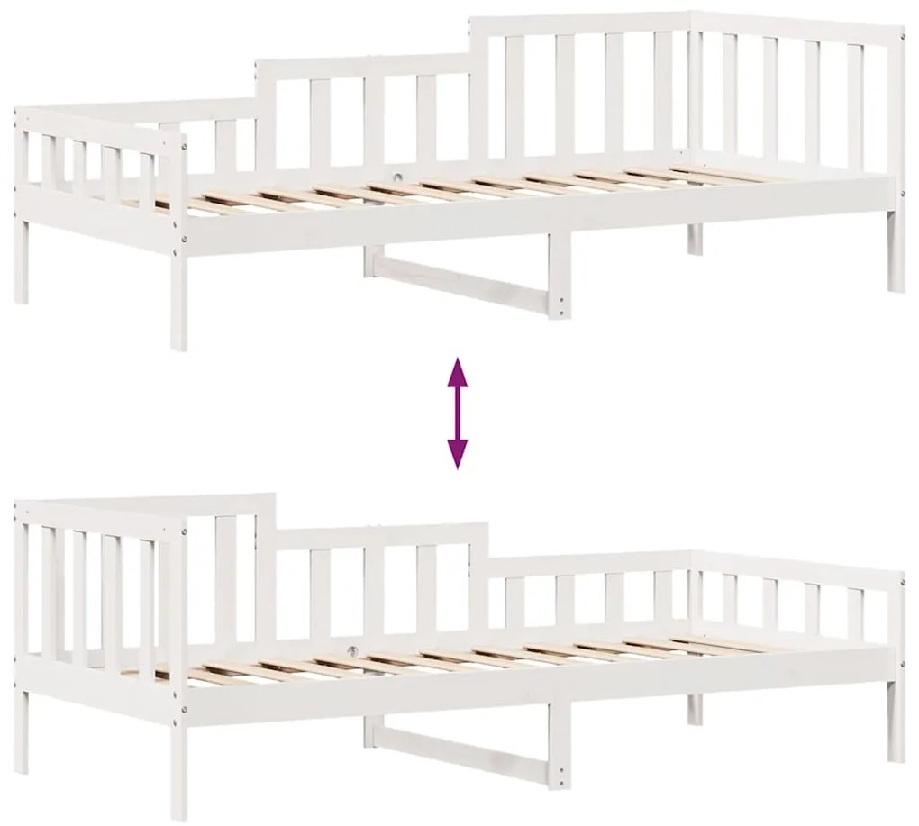 Sofá-cama c/ gavetas 90x190 cm madeira de pinho maciça branco