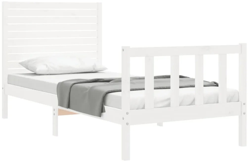 Estrutura cama de solteiro c/ cabeceira madeira maciça branco