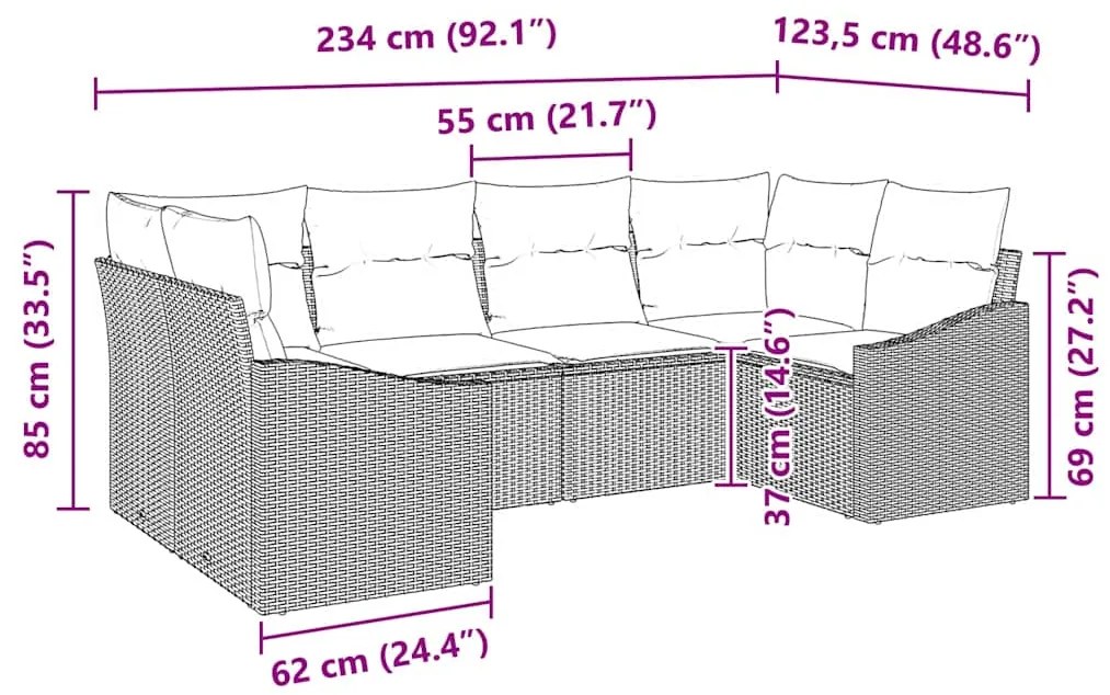 Conjunto de Sofá de Jardim de 6 Peças com Almofadas Cinza Polyrattan