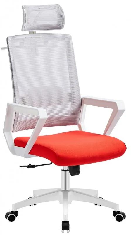 Cadeira de escritório ASTON, branco, rede cinza, tecido vermelho