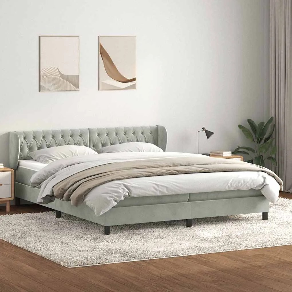 vidaXL Cama com molas/colchões 180x220 cm veludo cinzento-claro