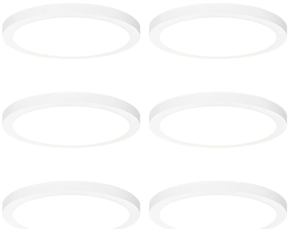 Conjunto de 6 focos embutidos ou de superfície brancos 30 cm incl. LED Dimmer de 3 níveis para quente - Trans