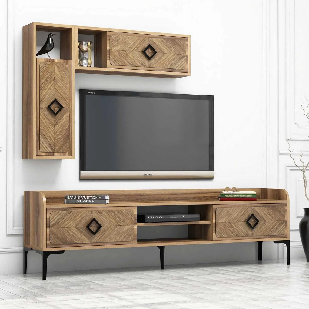 Conjunto de Mobiliário de Sala Samba – Nogueira – TV 180x52x35 cm; Pra