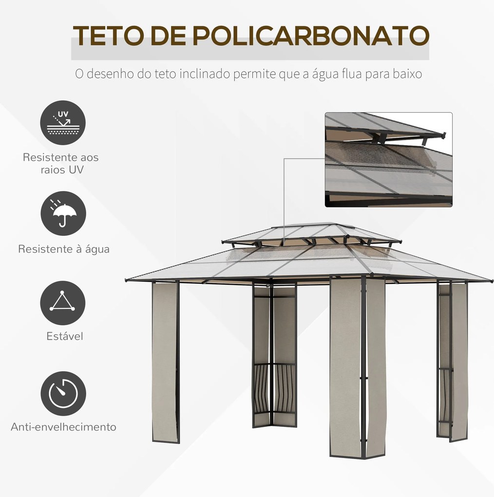 Pérgola de Jardim 3,6x3m Pérgola de Exterior com Cobertura de Policarb
