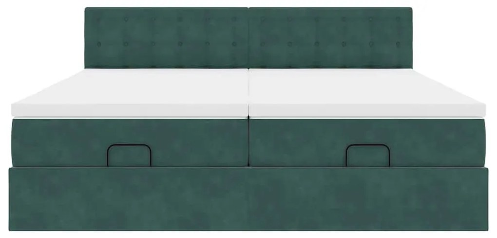 Estrutura de cama otomana com colchão verde escuro veludo