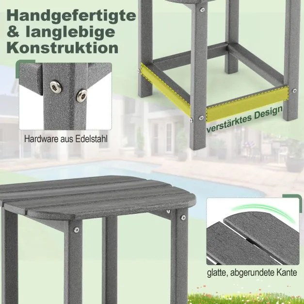 Conjunto de 2 mesas de jardim 48 x 37 x 46 cm em HDPE, Adirondack resistente às intempéries cinzenta