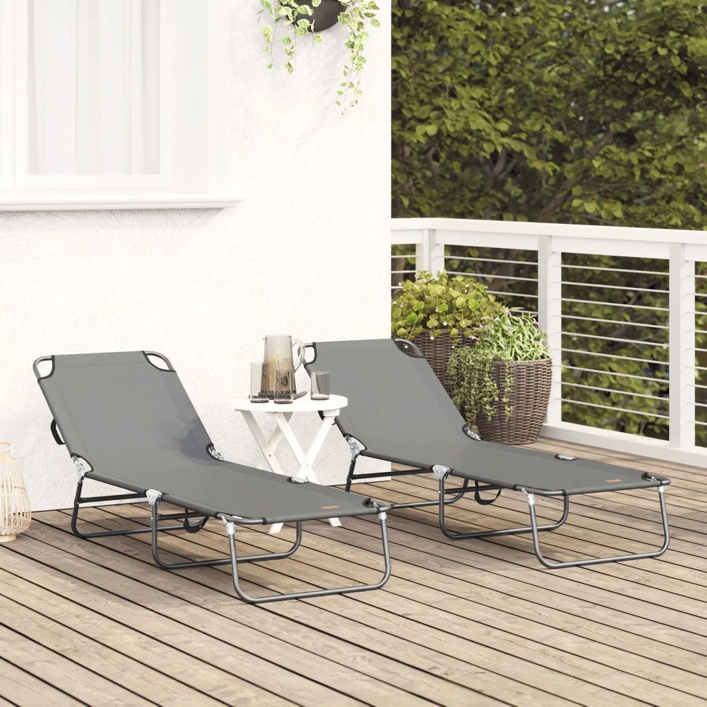 Espreguiçadeira Dobrável 2 pcs Cinza em tecido Oxford 600D
