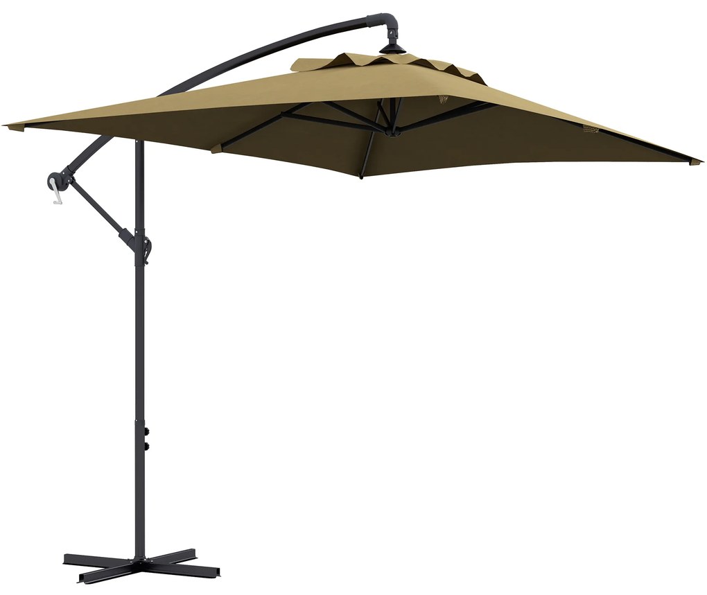 Outsunny Chapéu de Sol Excêntrico 294x193 cm Chapéu de Sol de Jardim com Base Cruzada e Manivela Impermeavel Proteção UV Marrom