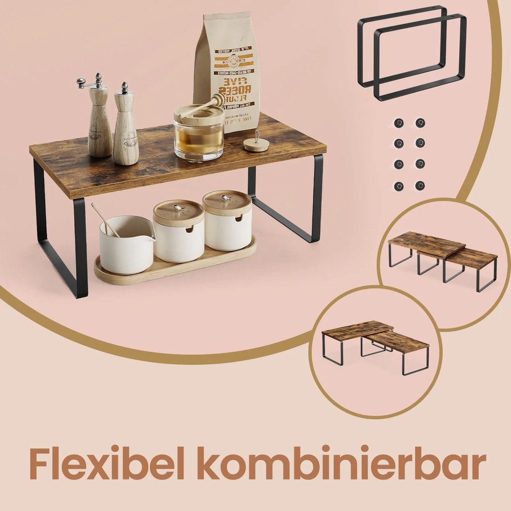 Conjunto de 2 prateleiras de cozinha, armazenamento de cozinha castanho-preto