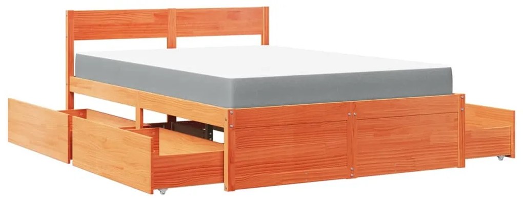 Cama com gavetas e colchão 120x190 cm pinho maciço castanho-mel