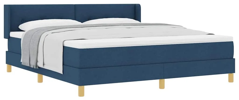 Cama box spring com colchão azul, 180 x 200 cm, tecido.