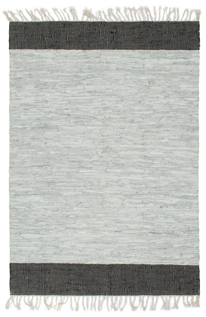 vidaXL Tapete chindi tecido à mão couro 160x230cm cinzento-claro/preto