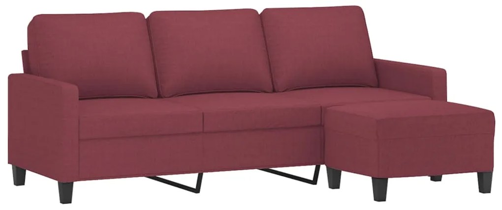 Sofá de 3 lugares com apoio de pés 180 cm tecido vermelho tinto