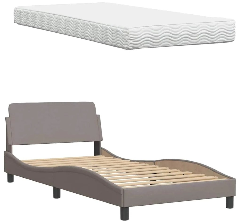 Cama com colchão 100x200 cm tecido cinzento-acastanhado