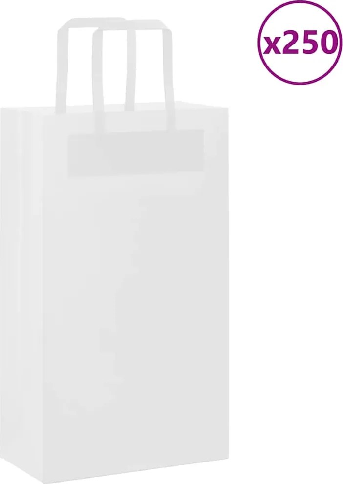 vidaXL Sacos de papel 250 unid com alças branco 21x11x36 cm