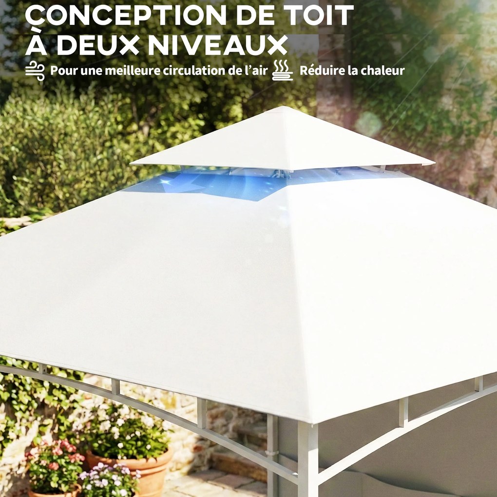 Tenda de jardim3 x 3 m com teto duplo, cortinas e bolsos de arrumação, gancho de teto, creme