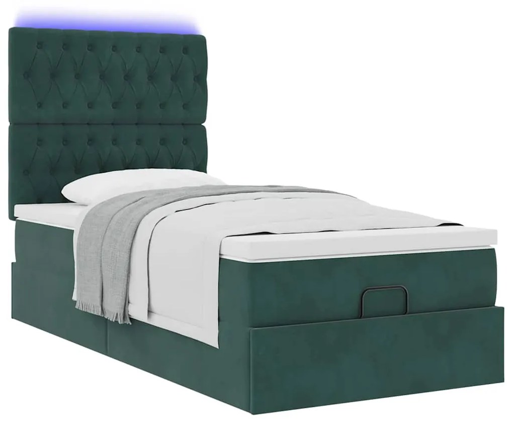 Estrutura de cama otomana colchões 90x200cm veludo verde escuro