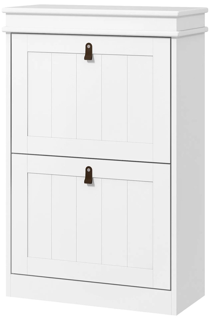 HOMCOM Móvel Sapateira Branco Sapateira Estreita com 2 Portas e Prateleira Ajustável para 10 Pares de Sapatos 54x24x82,5 cm Branco | Aosom Portugal