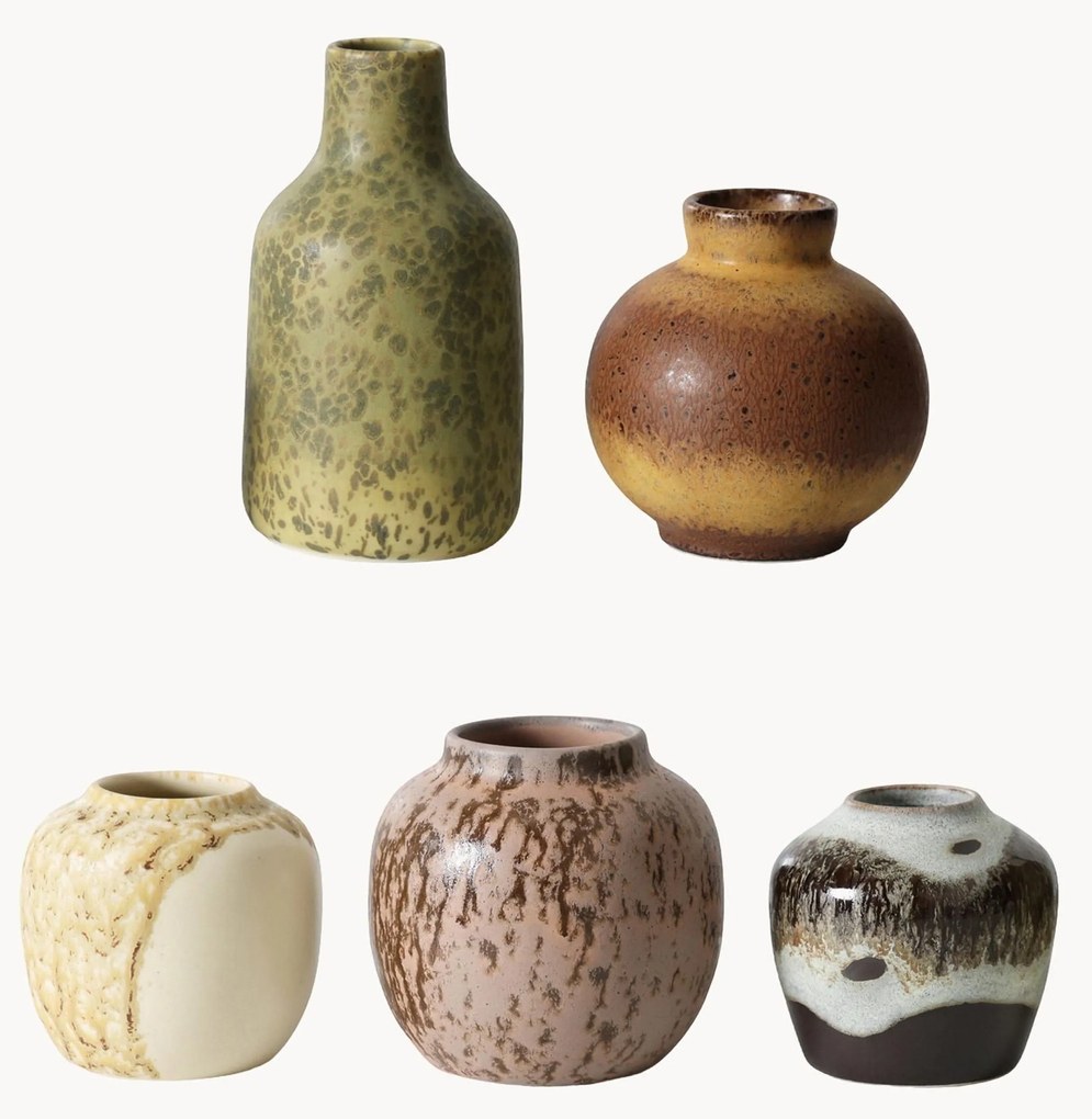 Jarras artesanais com vidrado reativo 70's, conjunto de 5
