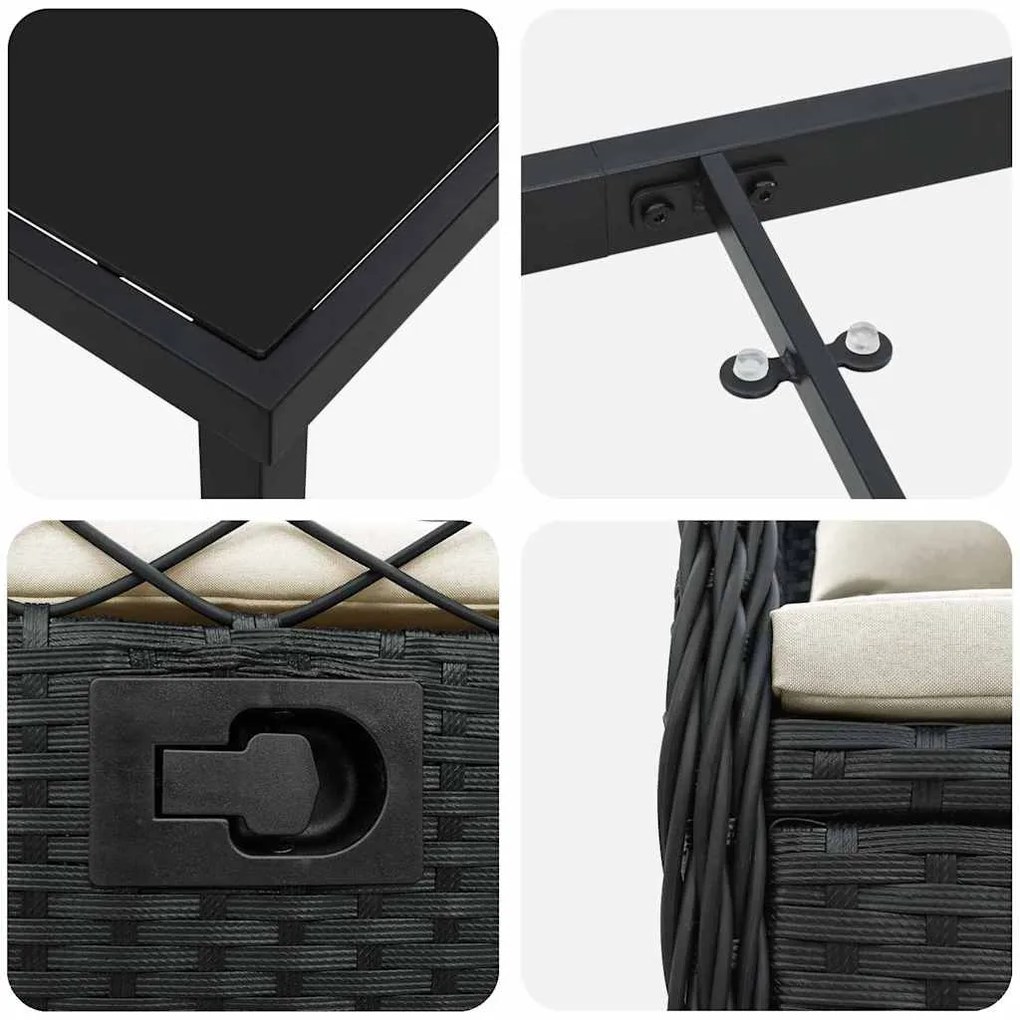 Conjunto de Jantar de Jardim 3 Peças Preto em Polyrattan