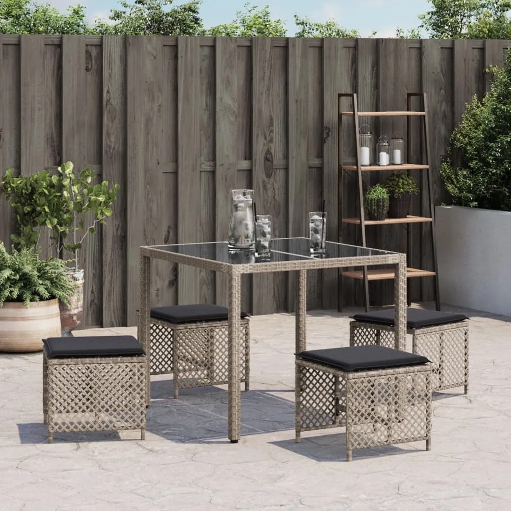 Bancos jardim c/ almofadões 4pcs 41x41x36cm vime PE cinza-claro