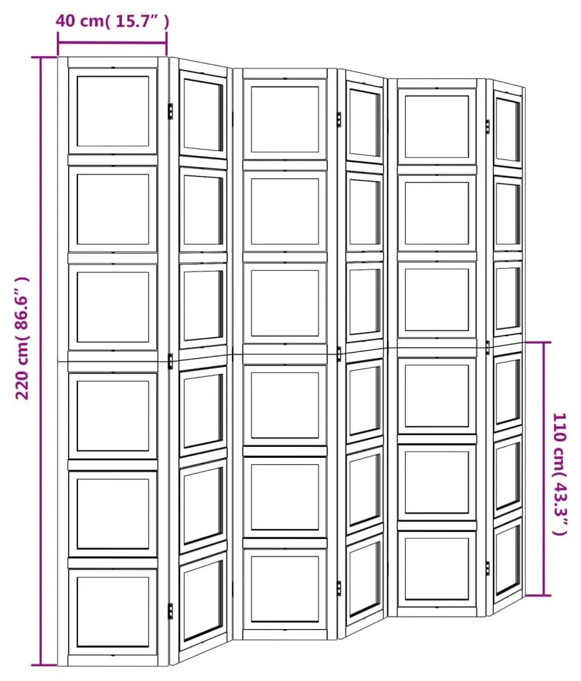 Biombo com 6 painéis madeira de paulownia maciça branco