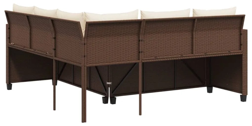 Sofá de jardim forma de L c/ mesa e almofadões vime PE castanho
