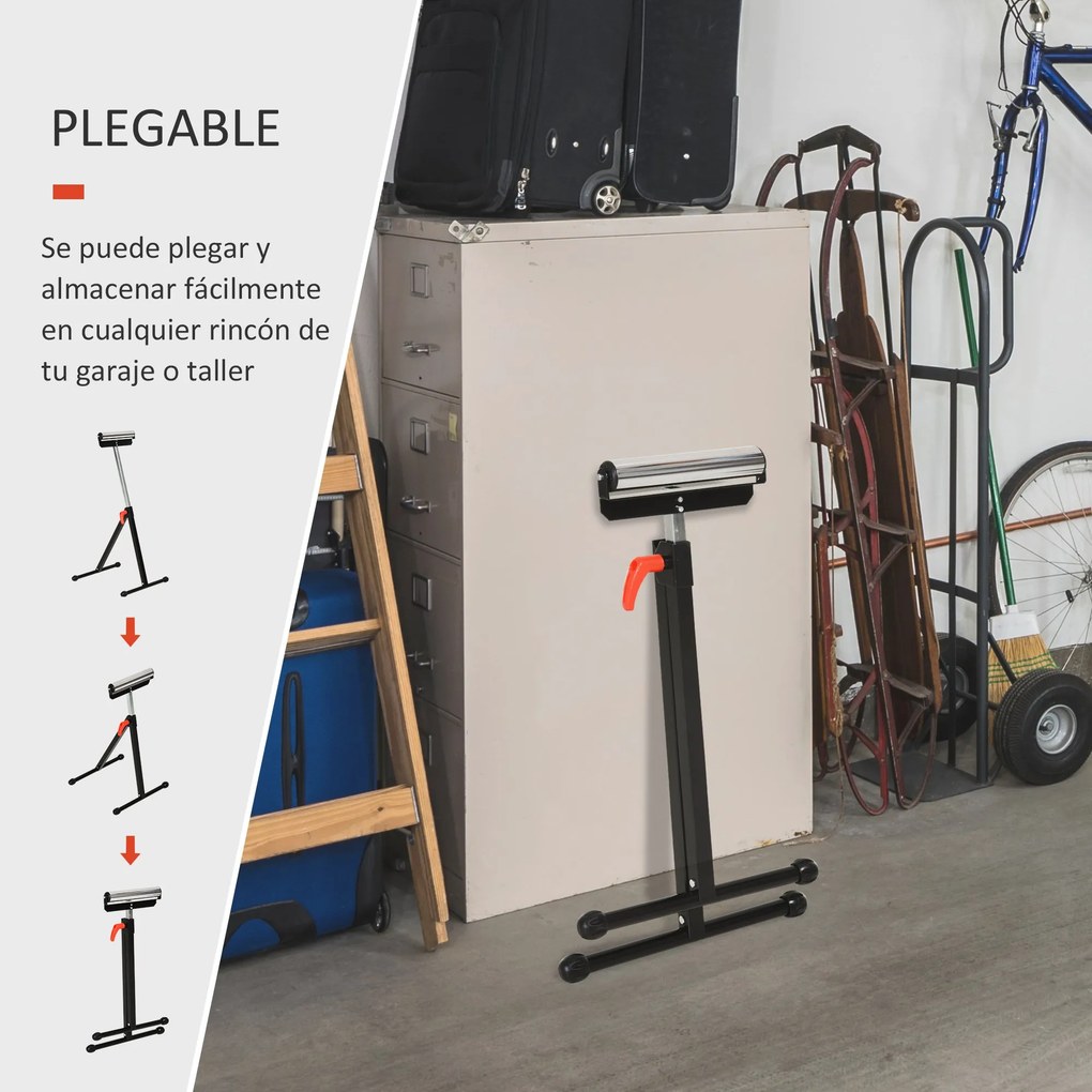 Cavalete Telescópico com Rolo Dobrável e Altura Ajustável entre 68-110cm com Manivela de Bloqueio Carga Máx. 60/90kg Preto e Prata