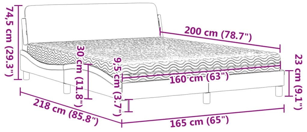 Cama com colchão 160x200 cm tecido castanho-acinzentado
