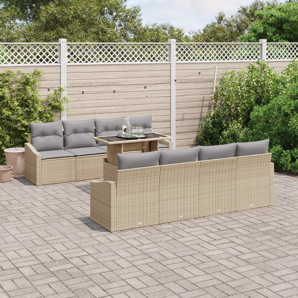 Conjunto de Sofá de Jardim 7 Peças com Almofadas Bege em Rattan
