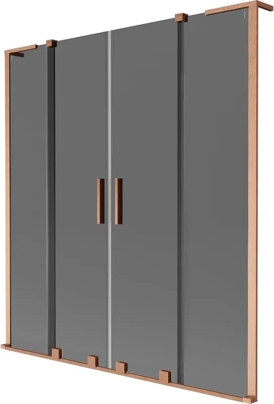 Mexen Velar L Duo parapeito de chuveiro de 2 asas deslizantes 150 x 150 cm, grafite, cobre escovado - 896-150-003-42-65