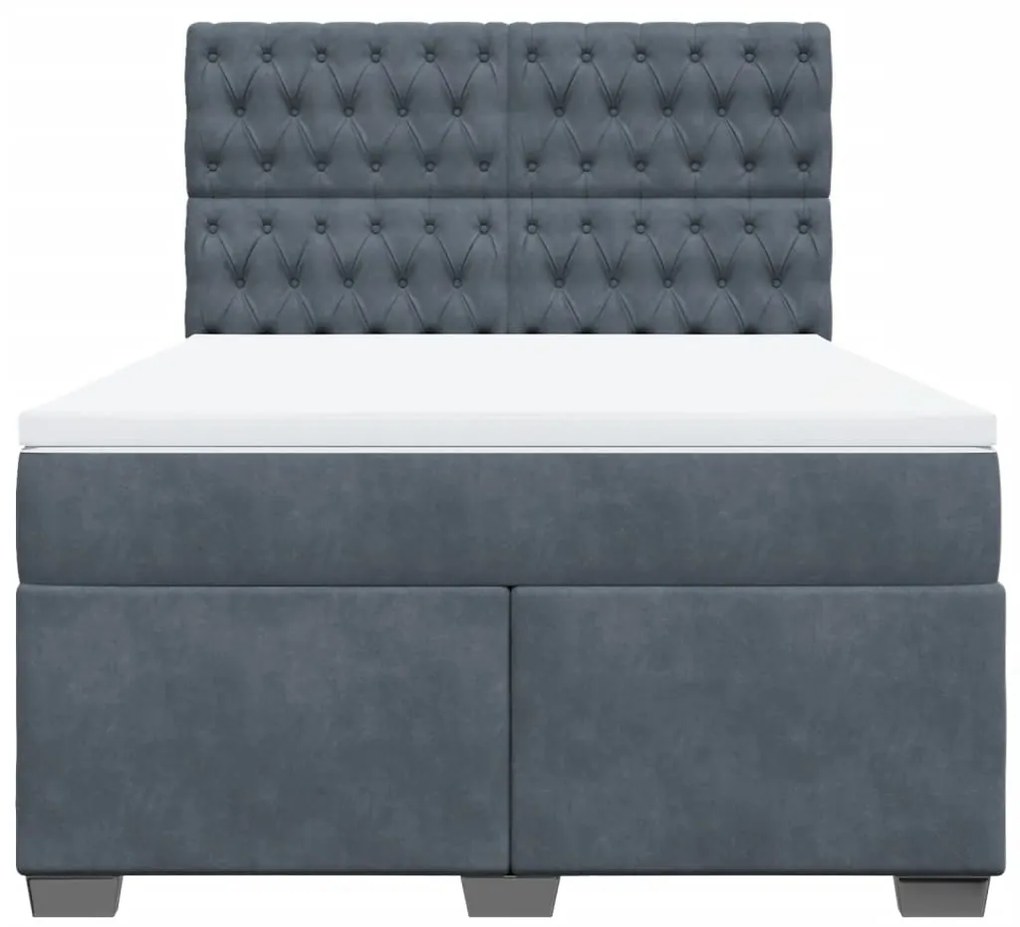 Cama com molas/colchão 160x200 cm veludo cinzento-escuro