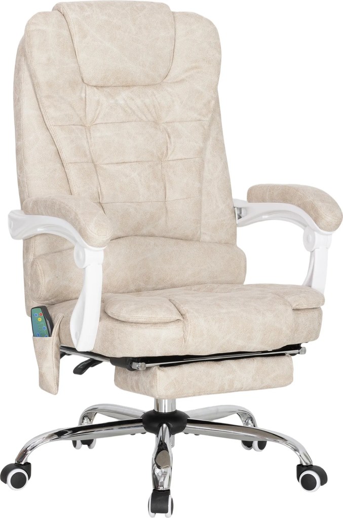 Cadeira de escritório com função de massagem e aquecimento, altura ajustável, encosto reclinável, 65 x 70 x 111–119 cm, creme