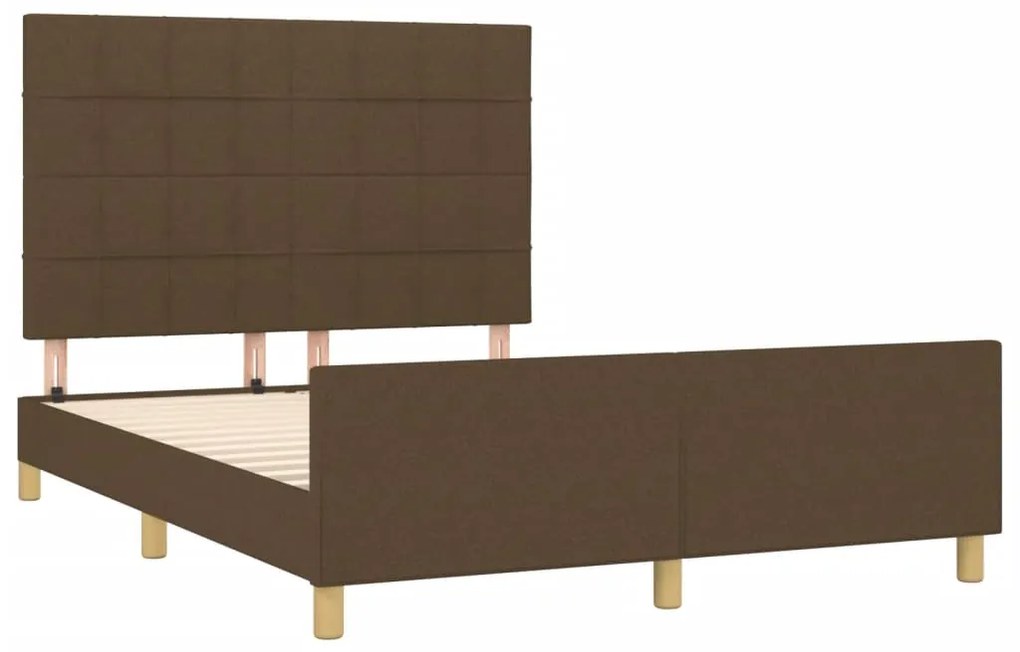 Estrutura de cama c/ cabeceira 140x190cm tecido castanho-escuro