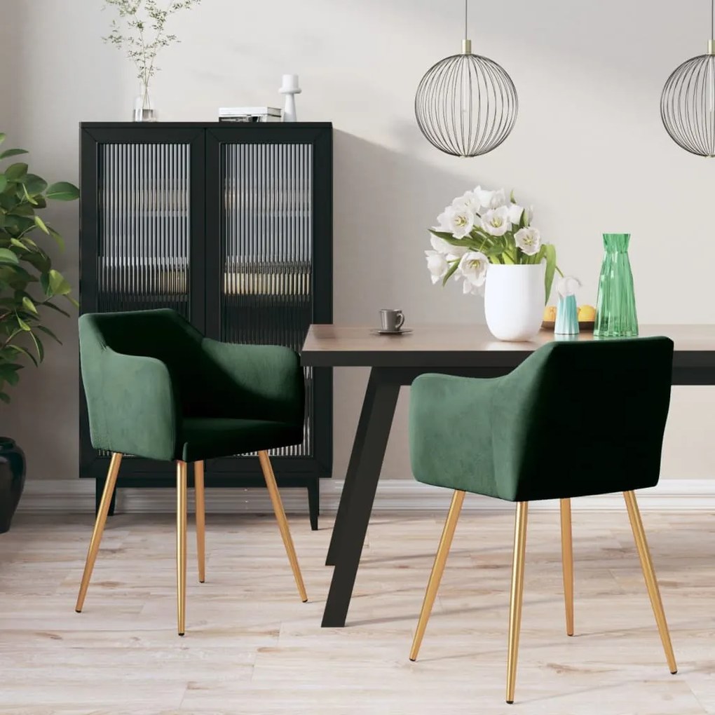 vidaXL Cadeiras de jantar 2 pcs veludo verde-escuro