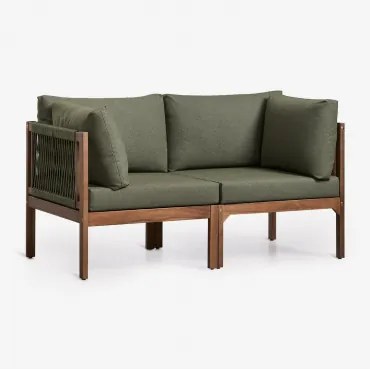 Sofá Modular De Jardim De 2 Peças Com Apoios De Braço Em Madeira De Acácia Branson Verde Oliva Intenso - Castanho Acacia Escuro - Sklum