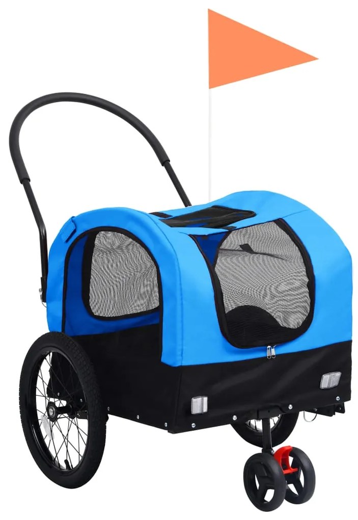 vidaXL Reboque bicicletas/carrinho para animais 2-em-1 azul/preto