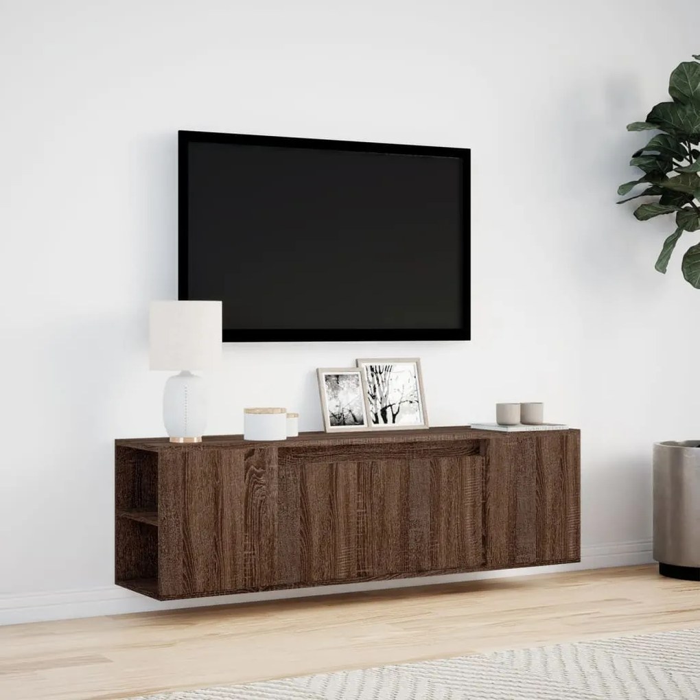Móvel de parede p/ TV luzes LED 135x31x39,5cm carvalho castanho